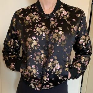 Brandy Melville Floral Print Silky Bomber Jacket